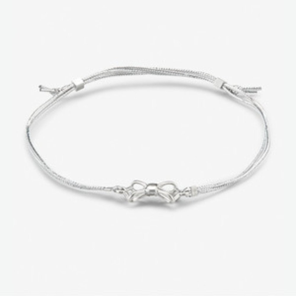 Ted Baker Silver Geometric Bow Metallic Cord Bracelet